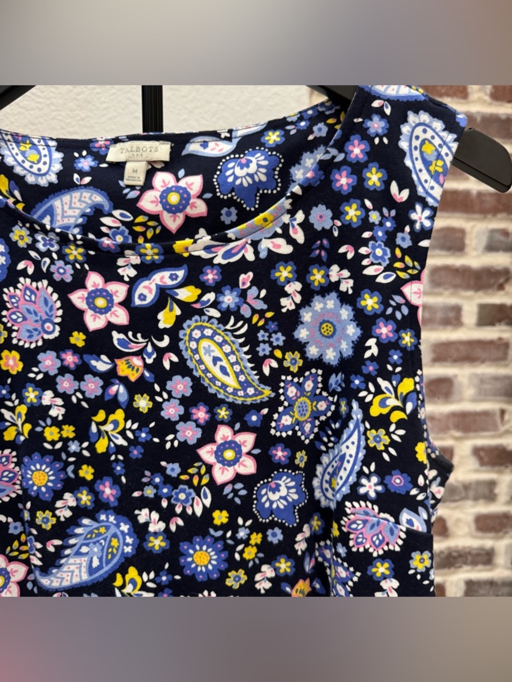 Talbots Sleeveless Cotton Blue Pink Floral Paisley A-Line Dress Size Medium